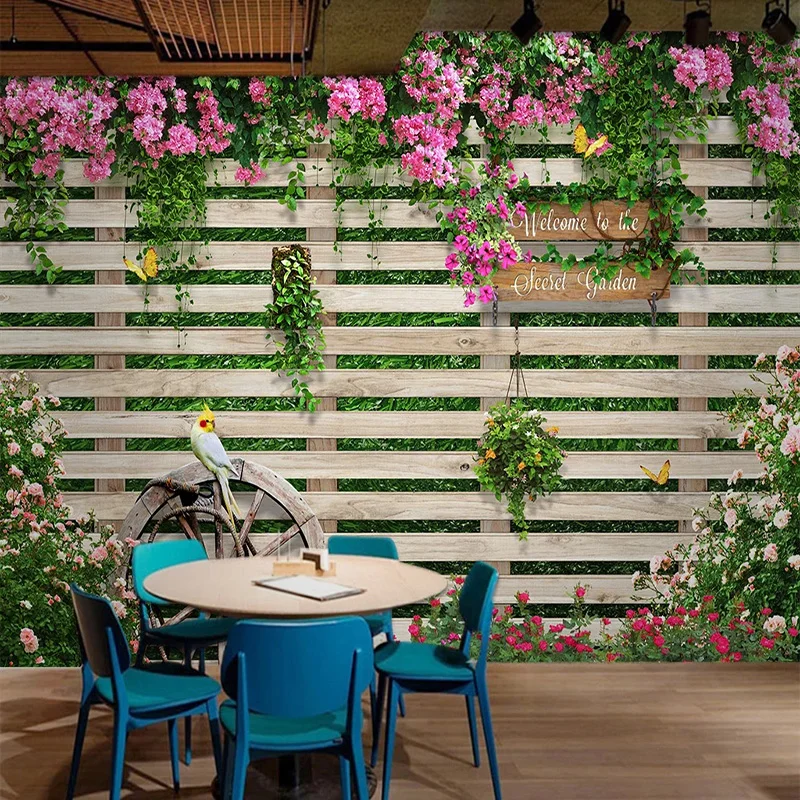 

Photo Wallpaper 3D Wood Board Rose Flowers Murals Restaurant Cafe Living Room Background Wall Paper For Walls 3D Papel De Parede