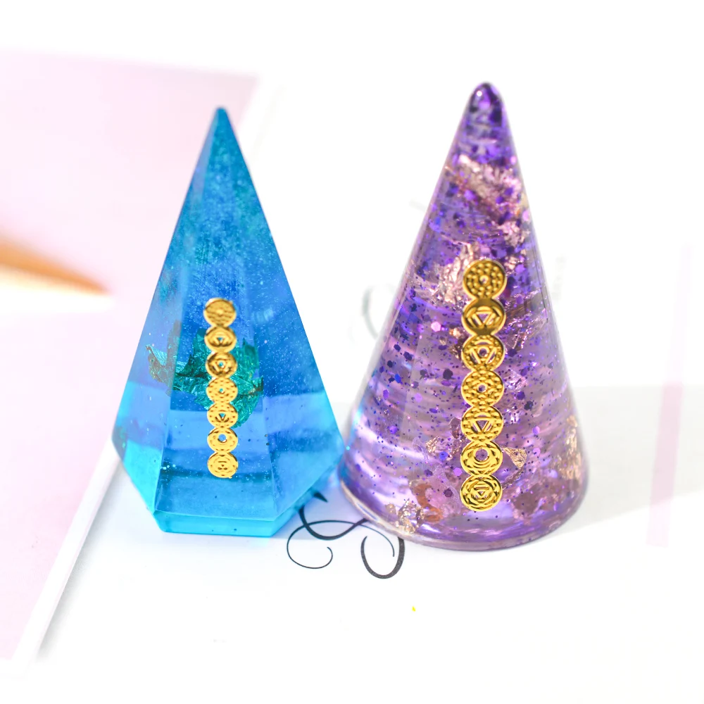 JF028 4 Styles Metal Copper Energy Tower Orgonite Sticker For DIY Epoxy Resin Mold Crafts Jewelry Making