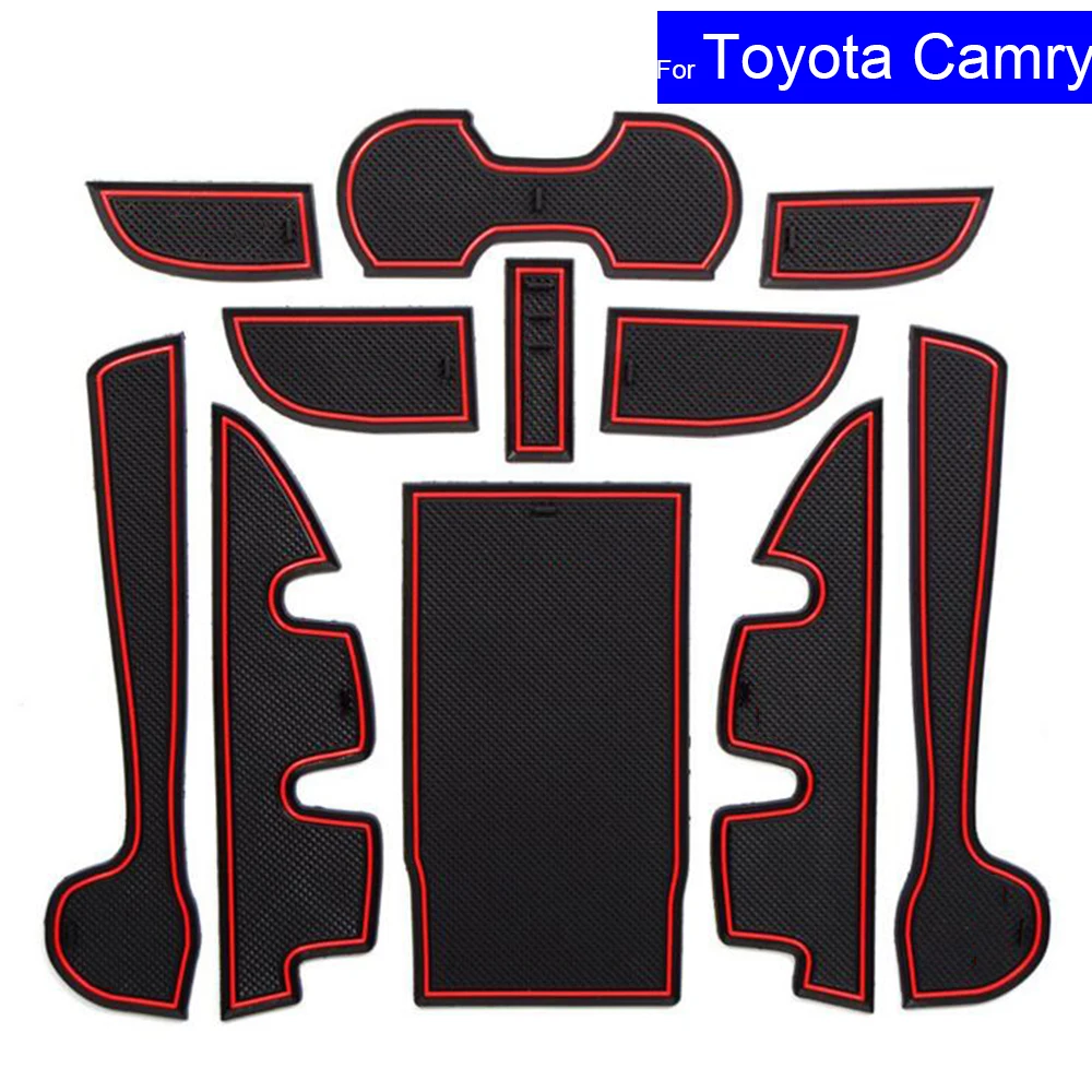 11Pcs Non-slip Car Door Gate Slot Mats Carpets Position Cup Holder Pads For Toyota Camry 2012 2013 2014 2015 2016 7 Generation