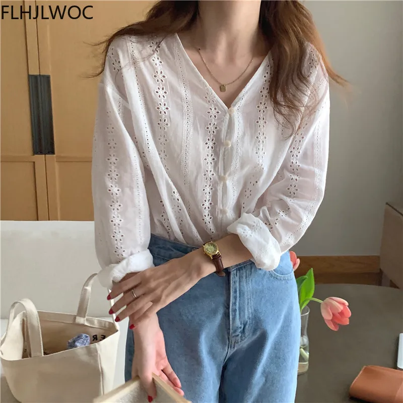 2021 Cute Sweet Girls Japanese Style Preppy Feminine Women Chic Tops Single Breasted Button White Cotton Lace Shirts