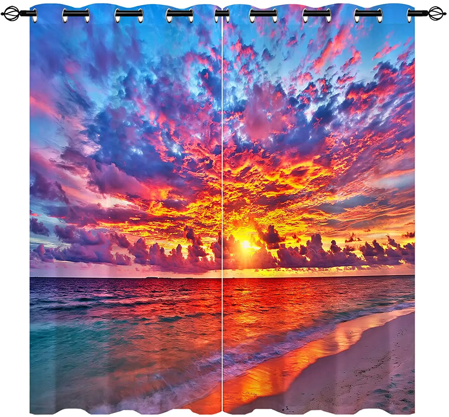 Living Room Decoration Blackout Curtains Hawaii Sunset Ocean View Double Bedroom Elegant Room Curtains Can Be Short Curtains