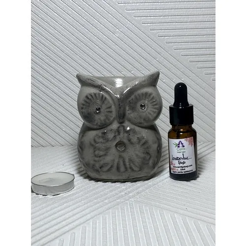 Talya Art Design Concrete Color Above Tumbled Anthracite Black Color Owl Censer and Lavender Oil