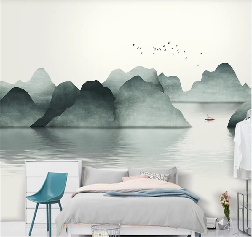 xuesu Customized 8d wallpaper new Chinese artistic conception abstract ink landscape living room backdrop wall covering