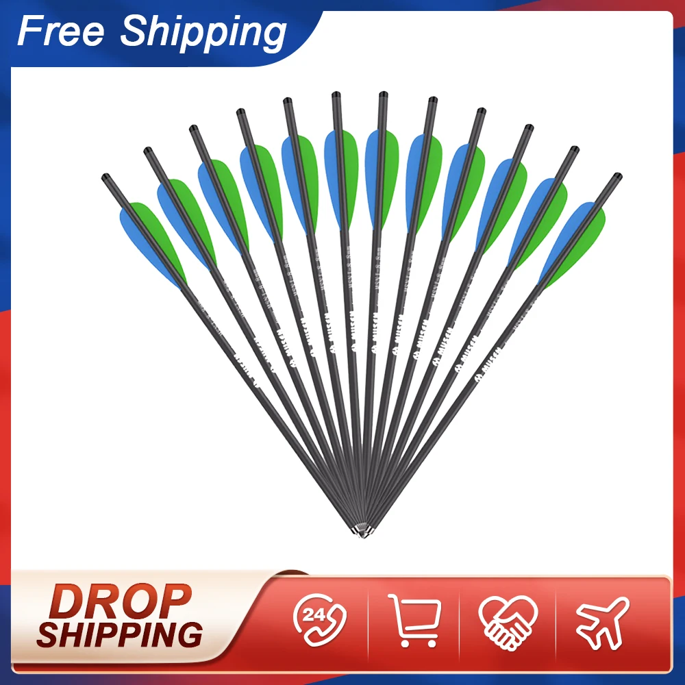 

17/20/22 Inches Crossbow Carbon Arrow Target Arrows with 125 Grain Crossbow Arrow Heads 2 Blue 1 Green Feather Hunting