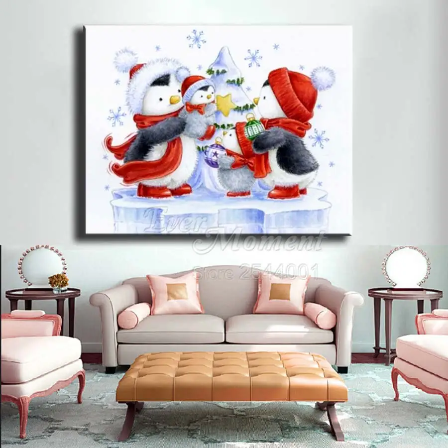 Ever Moment Diamond Painting Penguin Snowman Christmas 5D DIY Wall Decor Full Square Drill Rhinestone Diamond Embroidery ASF1978