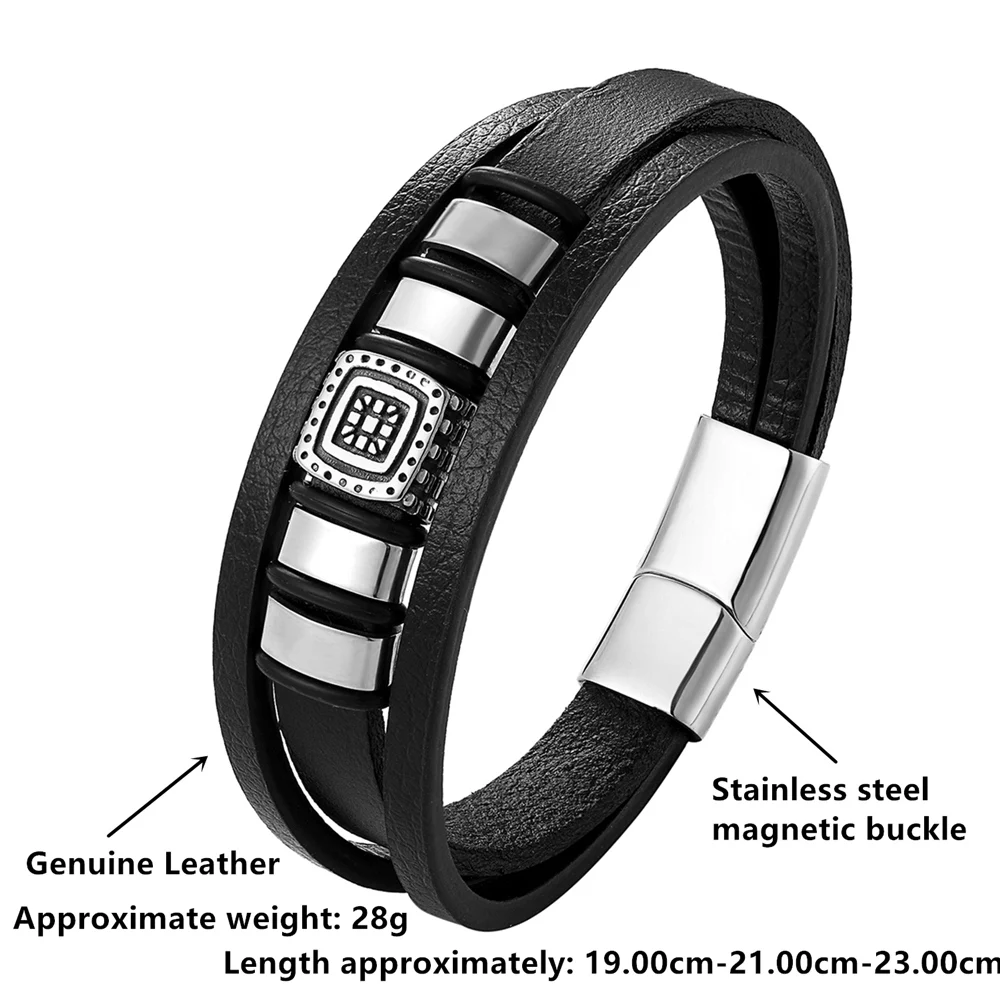 New Fashion Stainless Steel Men Bracelet Magnetic Clasp Braided Mutilayer Leather Bracelet Punk Rock Bangles Man Jewelry Gift