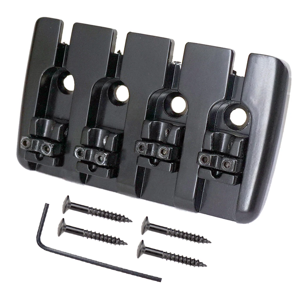 Tooyful Bass Bridge Tailpiece with Screws Wrench Guitar Accessories for 4 String Electric Bass Replacement Parts Black