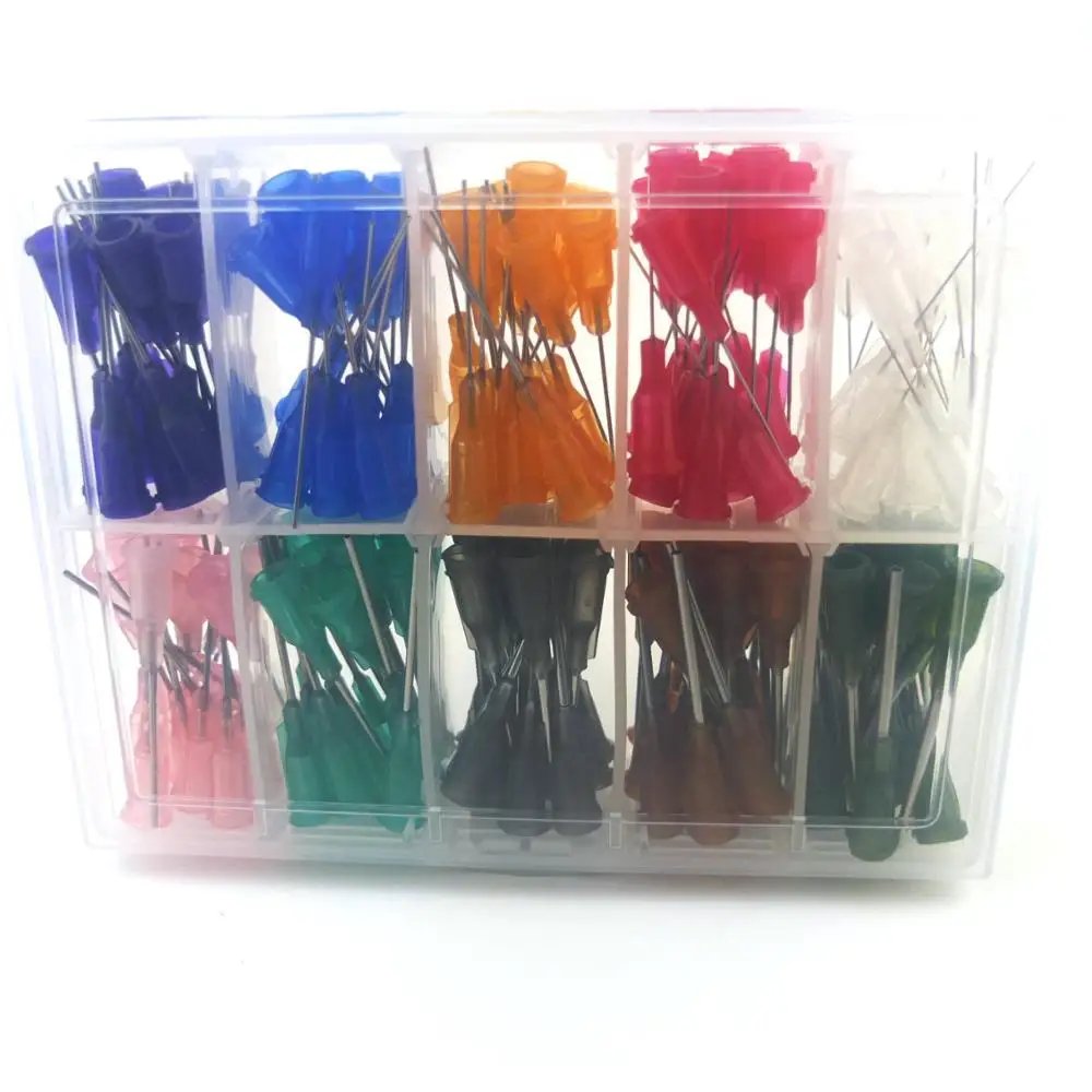 

200Pcs 1-INCH Fluid Liquid Dispenser Needle Dispensing Tips Assortment Kit (colored 14G~27G each 20PCS)