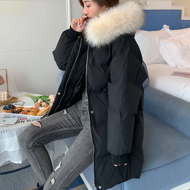 جديد الشتاء أسفل السترات القطنية النساء الثلوج ارتداء معطف موضة سميكة الدافئة معاطف منتصف طول مبطن مقنعين سترة ملابس خارجية السيدات #5