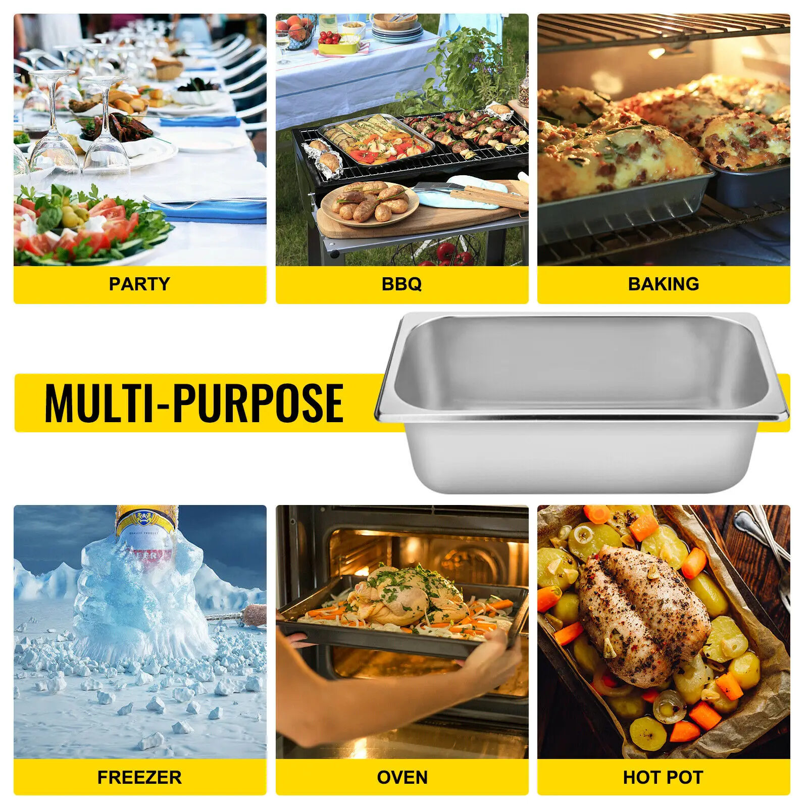 VEVOR Buffet Chafing Dishes 8.5L-20L Gastronorm Pans Steam Table Pans Tray Stainless Steel Food Container for Party BBQ Baking