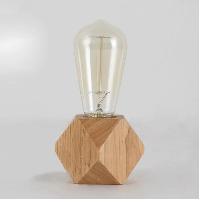 

Modern table lamp E27 Wooden desk lamp Diamond bedside lamp for home/bedroom/living room decor EU-Plug Wooden Base