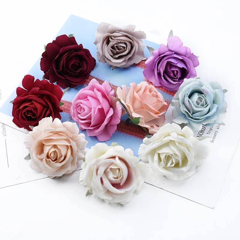 Cabeza de rosas de terciopelo de 6CM para el hogar, boda, coche, regalo del Día de San Valentín, álbum de recortes, flores decorativas, pared,