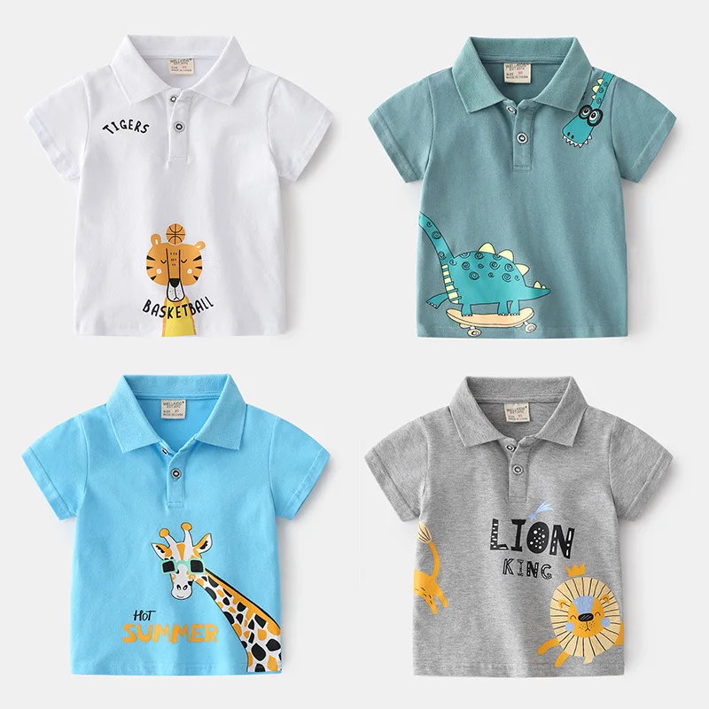 Summer Cute Cartton Polo T-shirts For Boys Cotton Quality Breathable Fabric Kids Tops Tees Shirt Children\'s Clothes