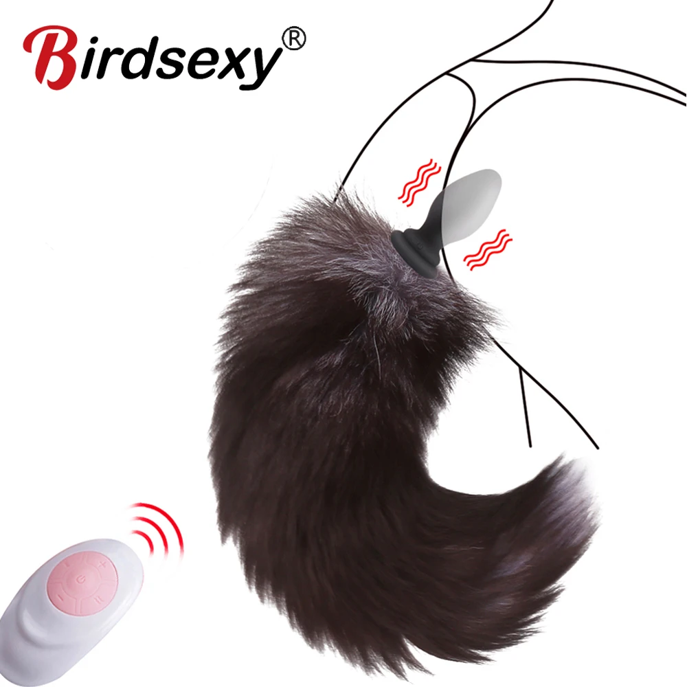 Anal Vibrator With Fox Tail Dildo Anal Plug Remote Control Anus Dilator For Women Adult Cosplay Accessories Vibrating Butt Plug