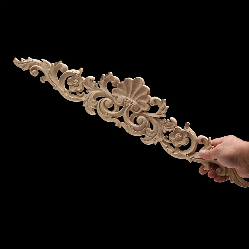 Exquisite Vintage Customized Wood Applique Onlay Wood Craft Onlay Floral Long Wooden Accessories Decoration Decal Corner Window