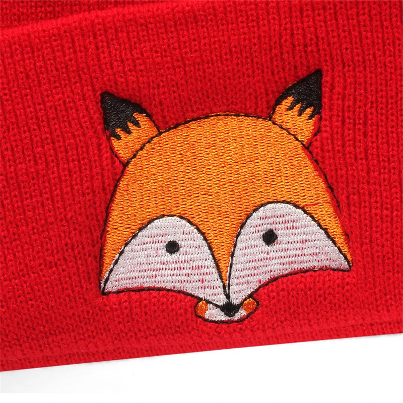 CLIMATE Women Fox Beanie Winter Warm Hat Cap New Cute Fox Lovely Skulls Knitted Hat For Adult Teenagers Boy Girls Women