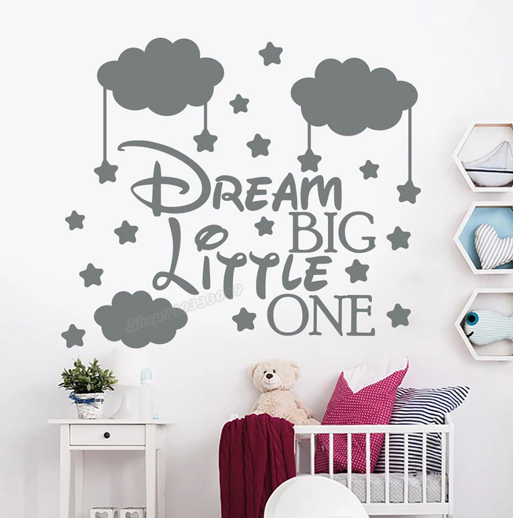 Quote wall decal kids room decor dream big little one cloud and star Wall Sticker for Baby Room girl room decor decals B051