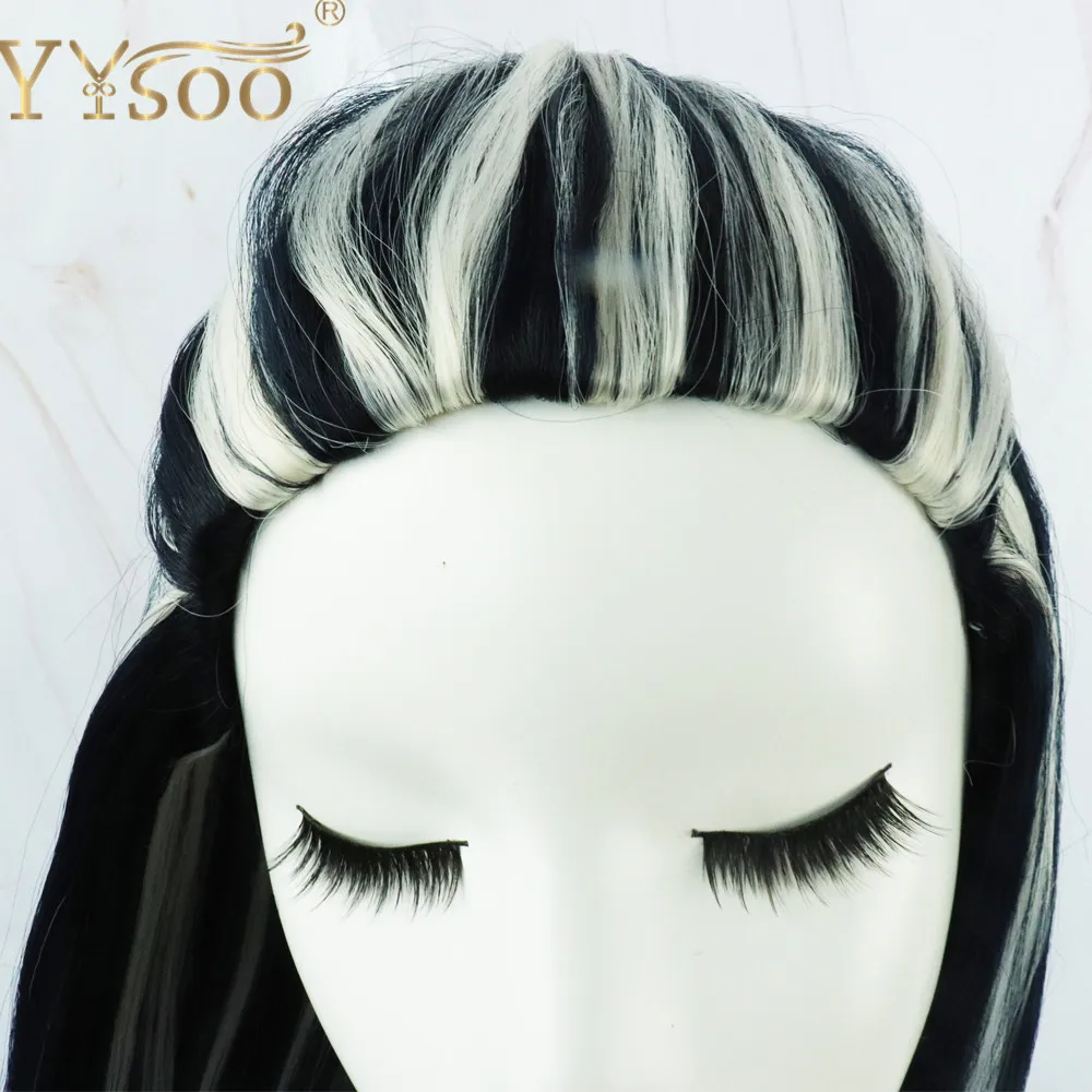 YYsoo-peluca larga de Cosplay para mujer, pelo sintético blanco y negro, multicolor, largo y recto, para Halloween, fiesta, espectáculo