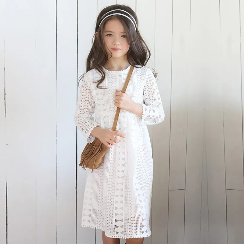 Little Girls Dress Long Sleeve  Lace Princess Dress For Girls Teenage Girls School Clothes Size 3 4 5 6 7 8 10 12 14 Years