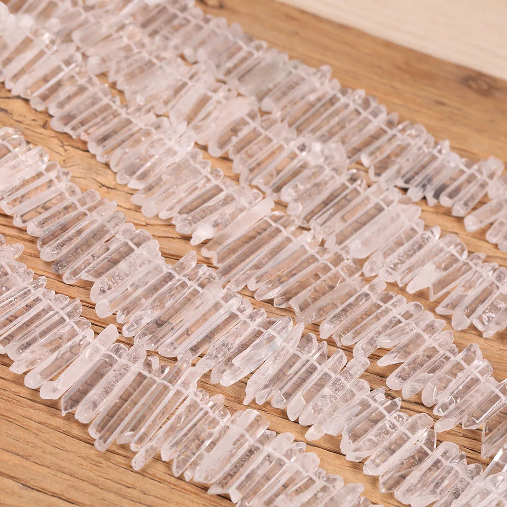 Top Drilled White Clear Natural Crystal Quartz Stuck Point Beads Pendant,Raw Stone Facted Spike Beads Strand For Jewelry Making