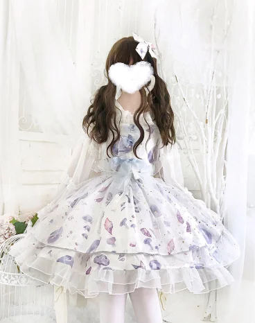 Sea Moon Jellyfish jsk pasek opaska dziecięca Lolita dziewczyna sukienka z wysokim stanem księżniczka spotkanie przy herbacie słodka sukienka lolita koronka w stylu vintage bowknot