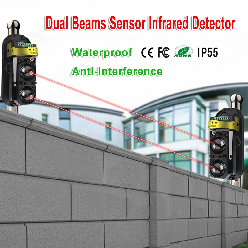 20M~150M Dual Beam Sensor Photocells Active Infrared Intrusion Detector Safety Window Wall Barrier IR Outdoor Motion Alarm