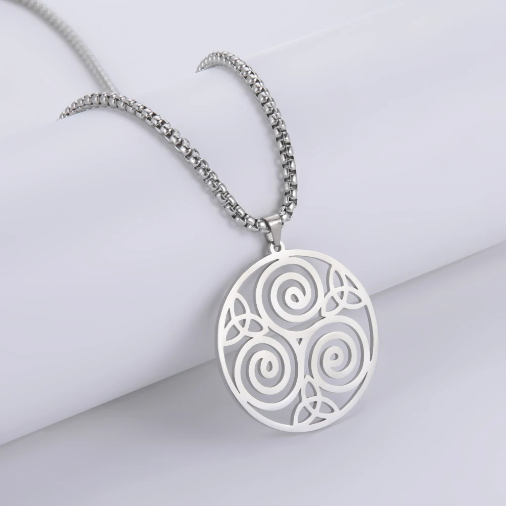 Triqueta Triple Spiral Pendant Necklace for Men Stainless Steel Necklaces Viking Jewelry Wicca Amulet Accessories Box Chain image 4