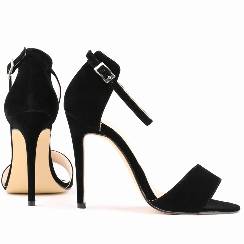 LOSLANDIFEN Sexy Women Summer Sandals Thin Heels Shoes Open Toe Velvet Party Black Elegant Woman Buckle Pumps 102-2VE