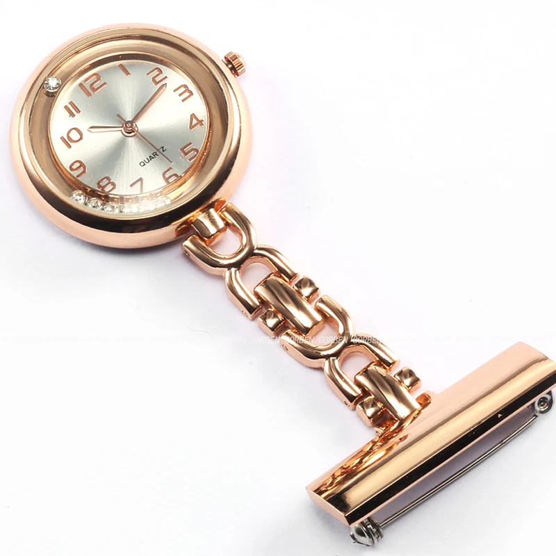 Luxury Medical Nurse Fob Watch Stainless Crystal Rose Gold Brooch Pin Hanging-on Nursing Women Watch For Doctor Paramedic Gift