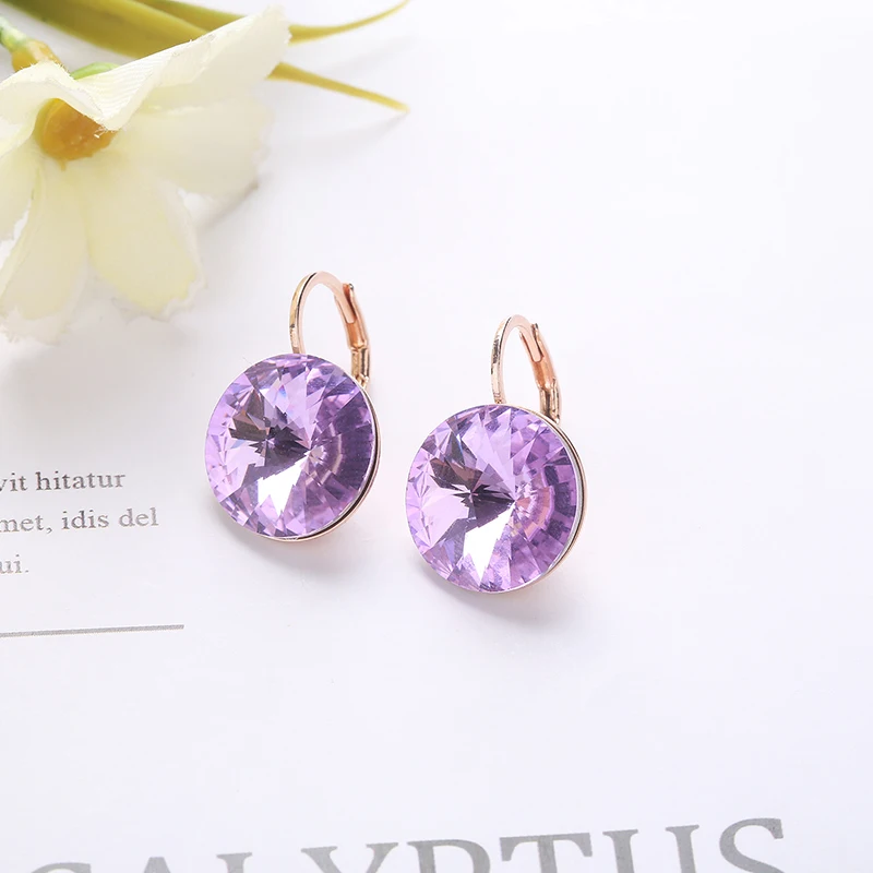 2021 New Round Stones Earrings 14mm Austrian Rivoli Crystals Gold-Color For Wedding Women Graduation Teacher's Gifts