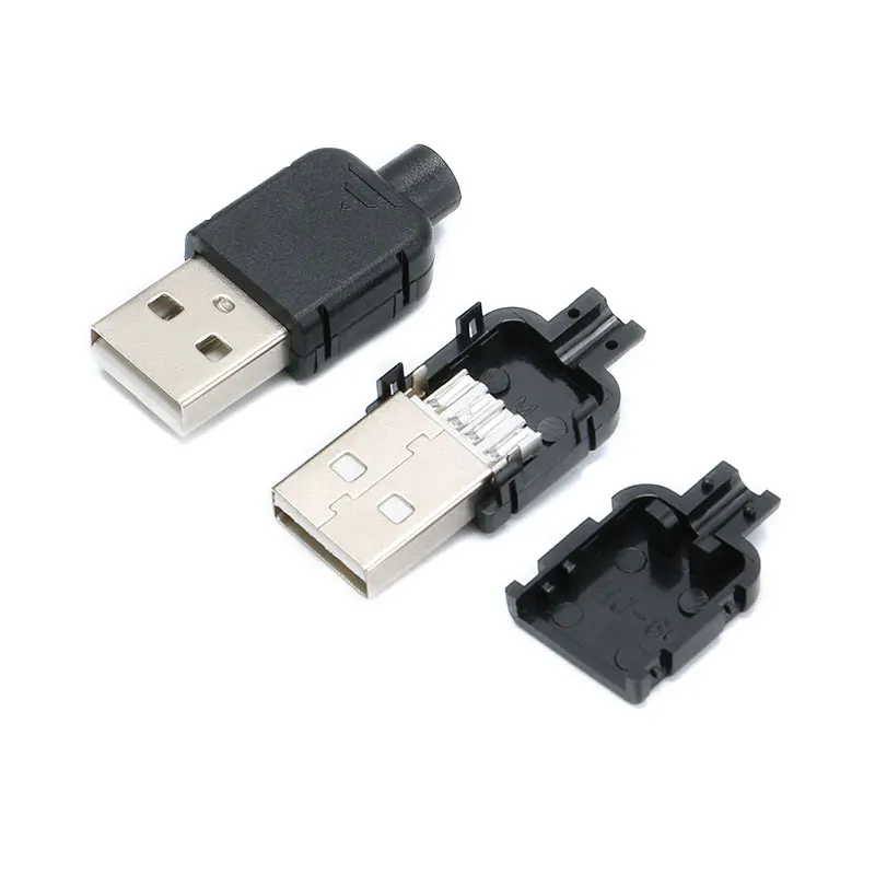 Conector de enchufe USB tipo A macho y hembra, 10 piezas, 4 pines, cubierta de plástico negro, Kits de bricolaje tipo A