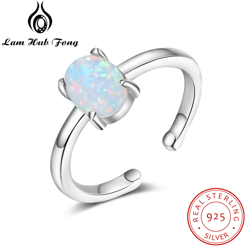 Authentic 925 Sterling Silver Open Rings for Women Oval White Opal Ring Silver 925 Adjustable Female Finger Rings Fine Jewelry