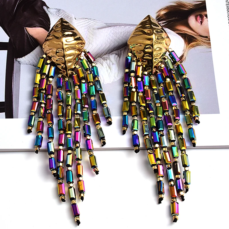 New Brand Jewelry Bohemian Acrylic Beaded Drop Dangle Earrings For Women Handmade Long Tassel Earrings Party Gifts