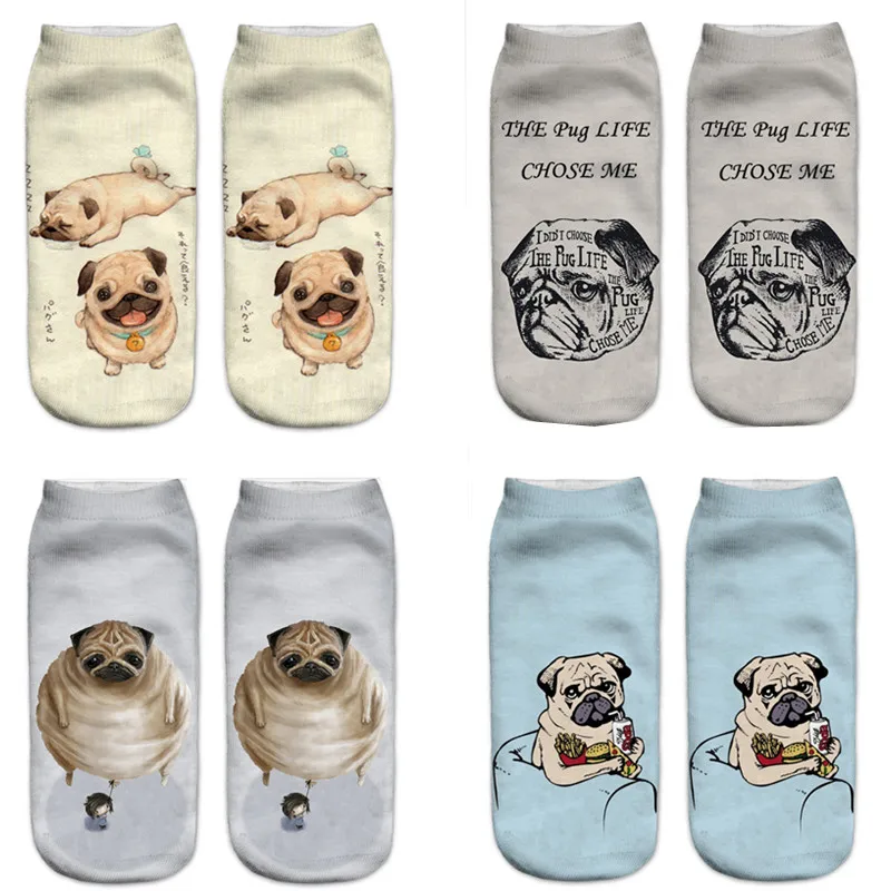 New 3D Printing Women Socks Fashion Unisex Socks Meias Feminina Funny Low Ankle HOT pug Socks