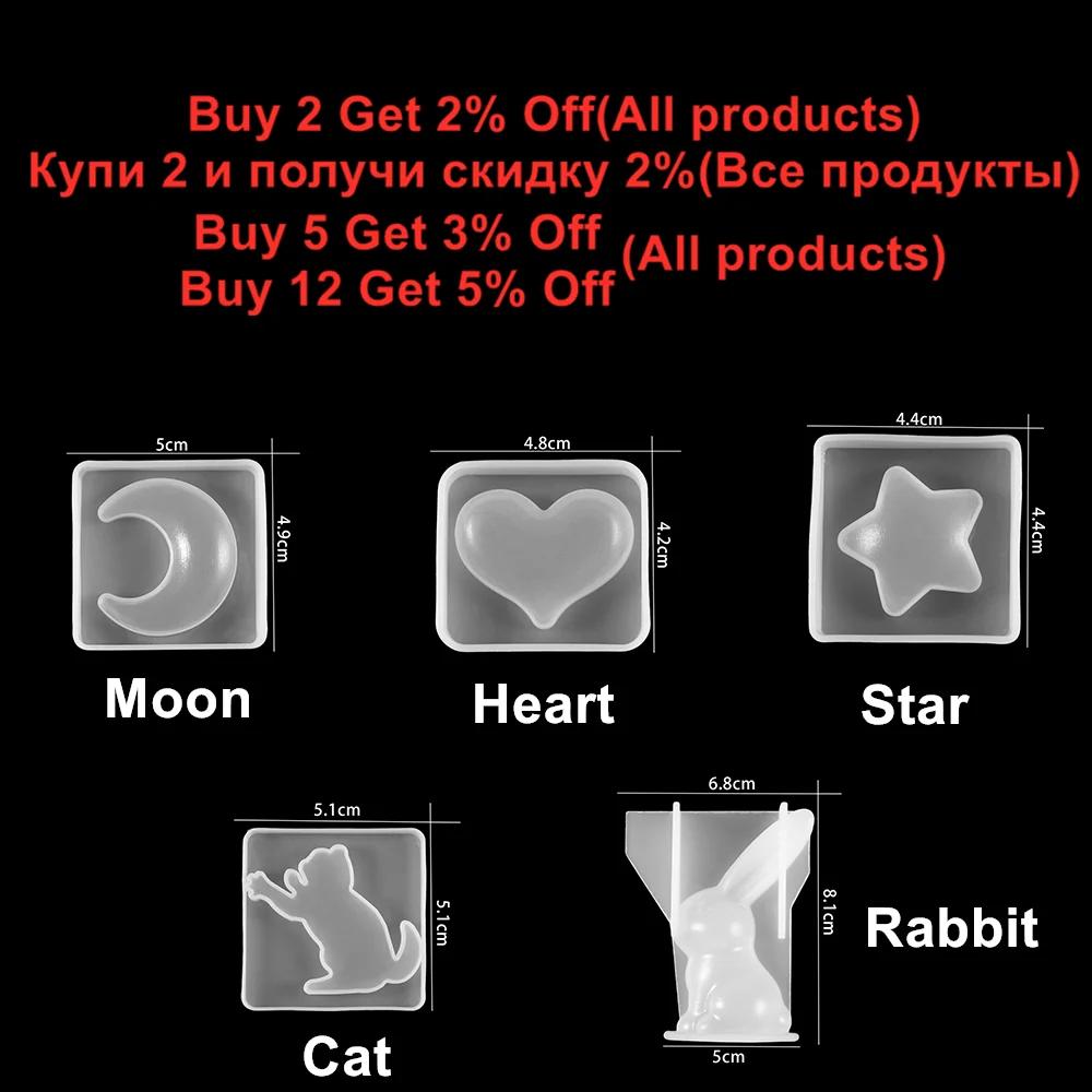 Liquid Silicone Mold for DIY Resin Decorative Craft Moon Star Heart Rabbit Epoxy UV Resin Molds for Pendants Jewelry Making Tool