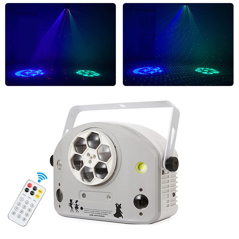 Dj Light 4 IN 1 Effect Remote 6 Bee Eye Led R/G Laser Strobe Image Line Scans Dance Bar Home Party Disco Wedding Effect Lighting