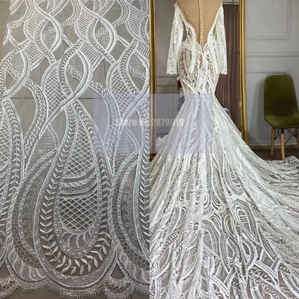 Vestidos de novia árabes de ilusión para mujer, vestido de novia hasta el suelo con cuentas de sirena y perlas, vestido de encaje musulmán, vestido de novia 2020