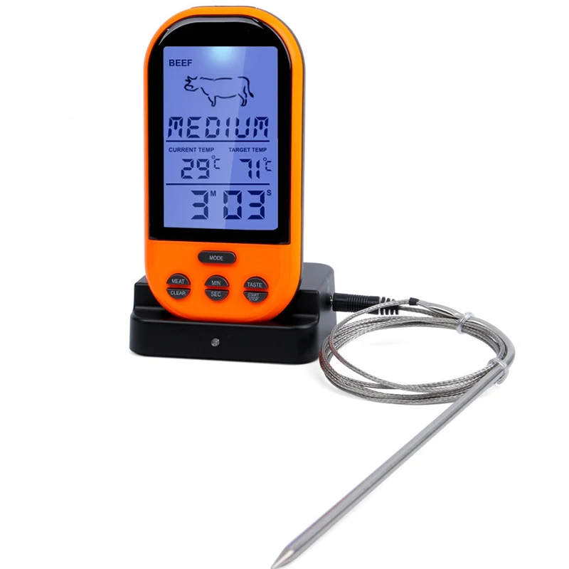 Digital BBQ Meat Thermometer Wireless Probe Grill Oven Portable Food Thermomet Remote Timmer Picnic Barbecue Thermometer Outdoor