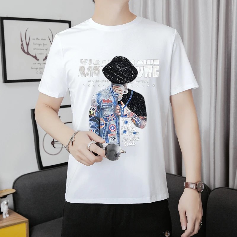 2022 Summer New Hot Drill Men's Cotton Short Sleeve T-shirt Fashion Large Size Bottom Men's Casual T-shirt M-7XL Drop Ship