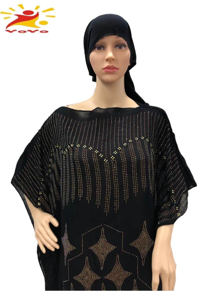 New Caftan Islamic Dress Oversize Cotton Chiffon African Women Loose Size with Diamond Casual Dress Dashiki RobeHB039