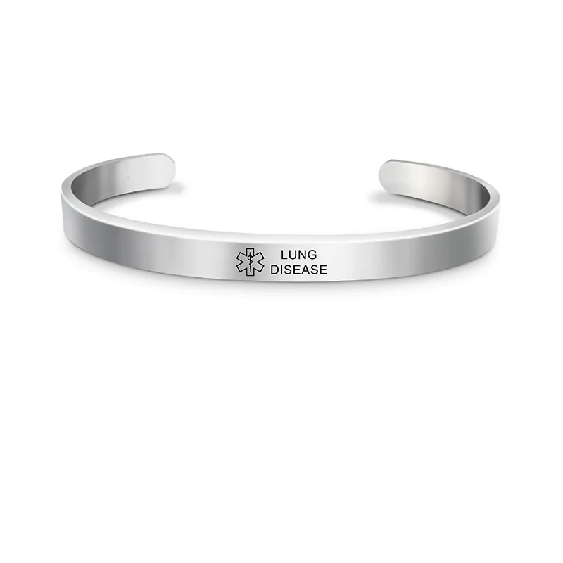 Medical Bracelet Medical Condition Alert ID Stainless Steel Cuff Bangle Type 1/2 Diabetes / Pacemaker / Blood Thinner (14 Types)