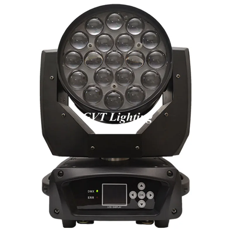 Cabeçote de luz led com zoom, venda quente, zoom, led, rgbw, 19*15w, 16 canais, dmx512, luz móvel para dj, festa, palco, 19*15w, móvel