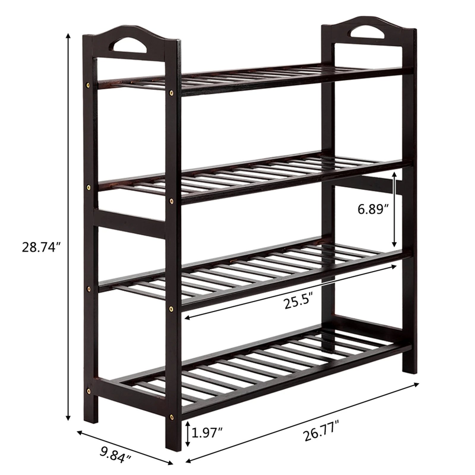 Concise 12-Batten 4 Tiers Bamboo Shoe Rack Coffee Shoe Rack Shoes Shelves Organizer