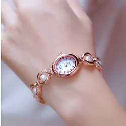 Japan Simple and Elegant Pearl Jewelry Watch Gold Silver Quartz Small Dial Steel Band Waterproof Wrist Watch for Women Relogio