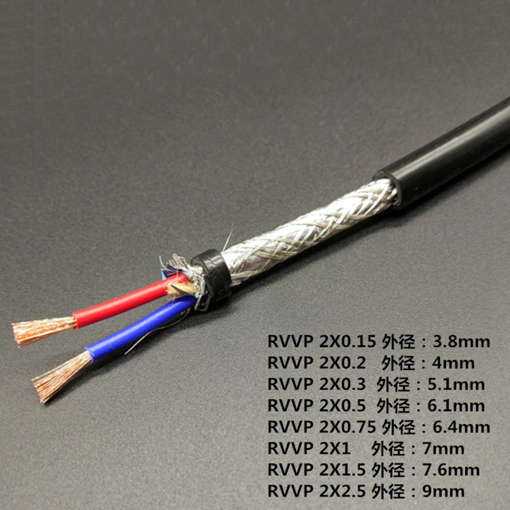 Rvvp Wire 2 core 1.0 Square Shielded Cable Oxygen-Free Copper GB Soft Wire 10M Multi-core Control Cable OD 7mm Signal Wire