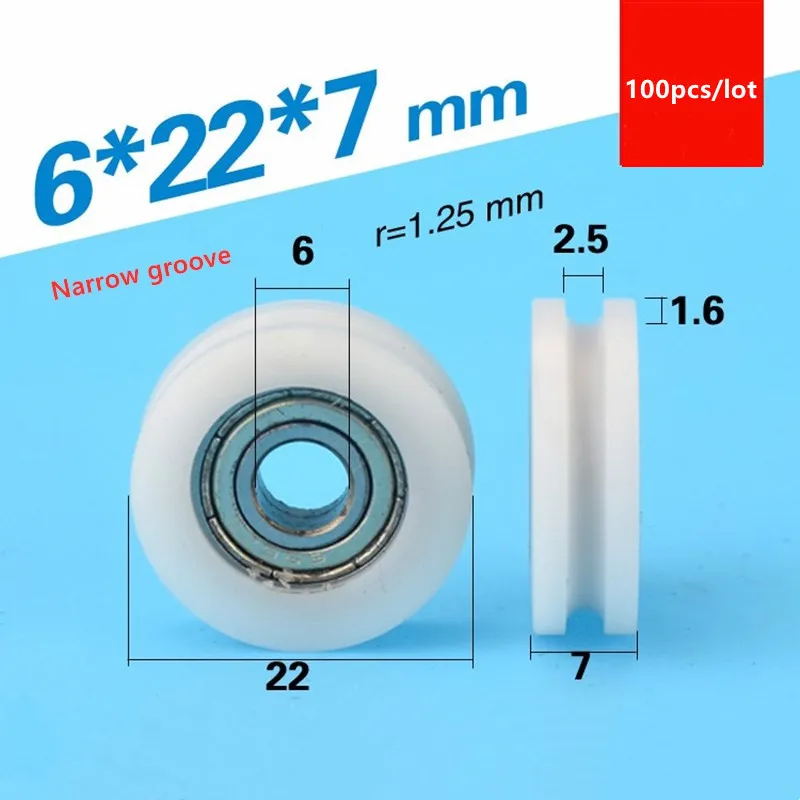 

100pcs U groove Plastic coated bearing 696ZZ 6*22*7mm door window POM roller wheel nylon pulley Bore size 6mm Diameter 22mm