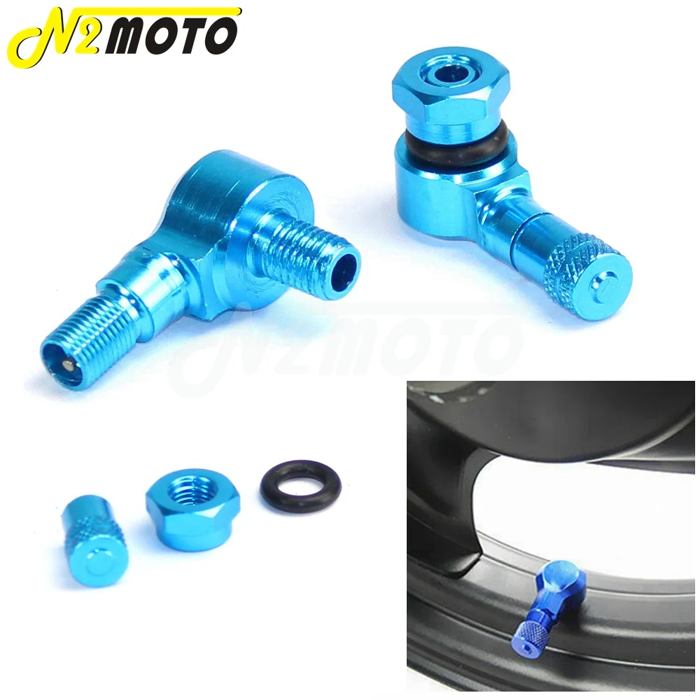 2pcs 11.3mm CNC Aluminum Motorcycle Wheel Valve Stem 90 Degree Angle Wheel Tire Tubeless Valve Stems Universal For Scooter Blue