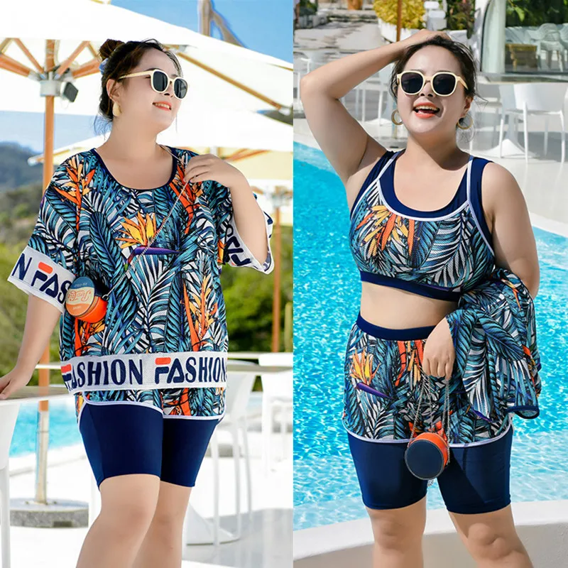 Plus Size Swimsuit Women Tankini Bikini Sets 3 Pieces Separate Swimwear Beachwear Sports High Waist Bathing Suit Cover Ups