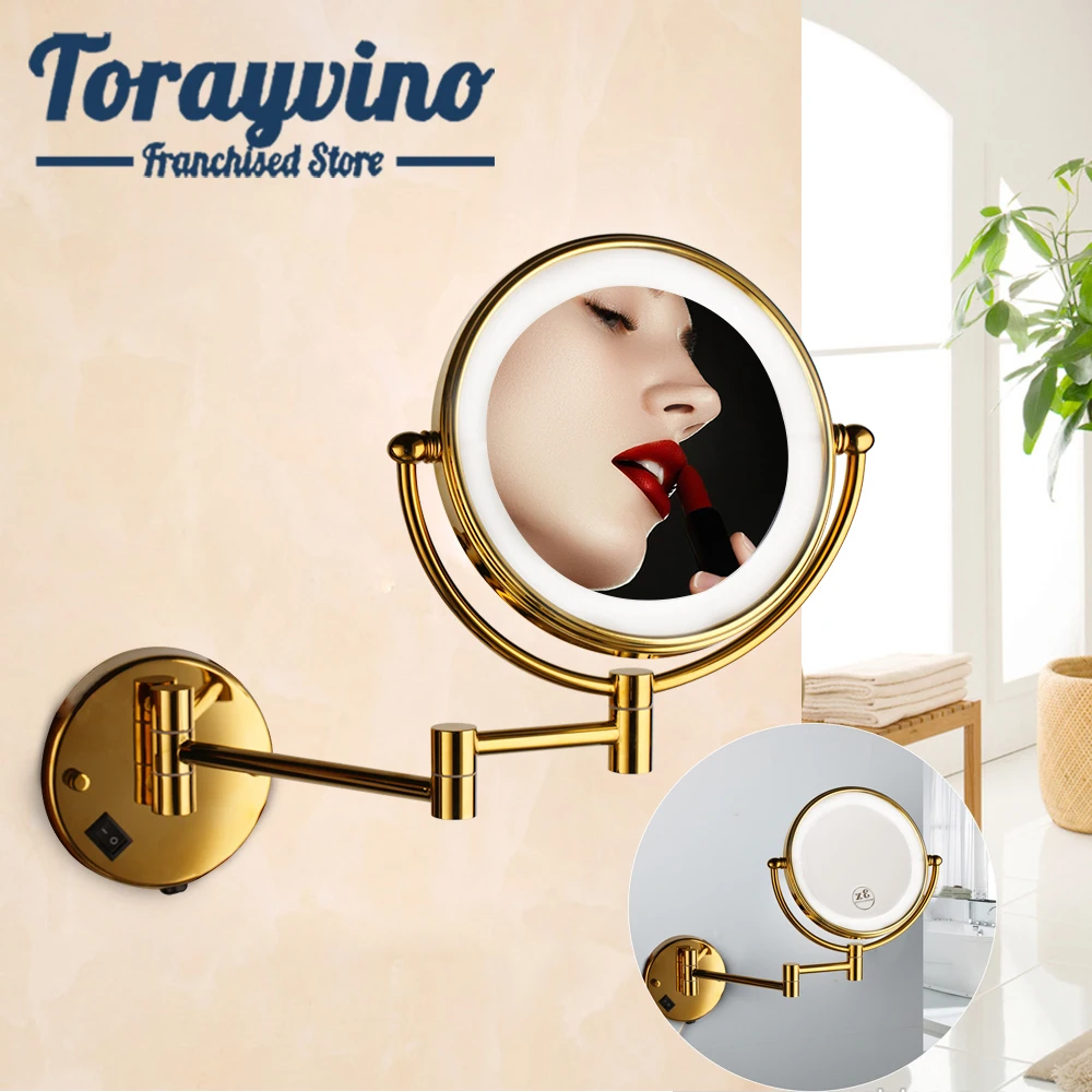 Torayvino illuminated wall mirrors for bathroom round LED Light Rotated Makeup and x3 double sided Mirror Bathroom Mirrors