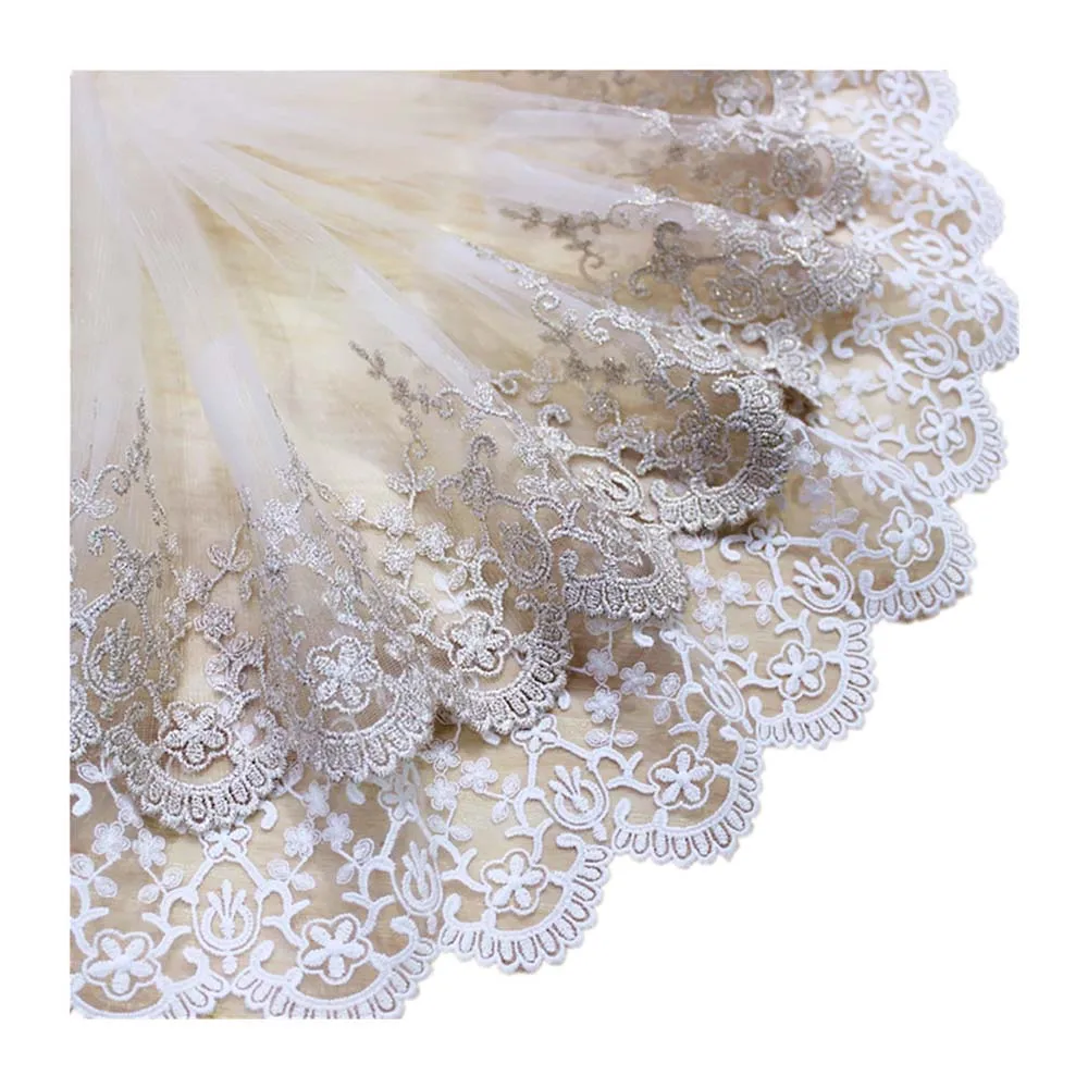 Tulle Lace Trim 5 Yard Champagne Gold Ivory Gauze Mesh Embroidered Ribbon Tapes Dress Clothing Sewing Fabric M4F125